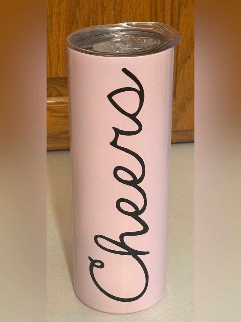 “Cheers” Stainless Steel Tumbler with Clear Lid